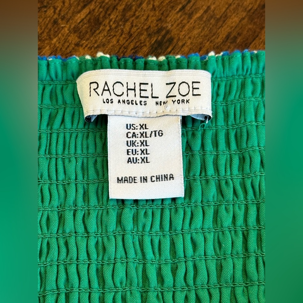 Rachel Zoe | Panther Tropical Linen Blend Midi Dress in Blue & Green, Size XL - Picture 8 of 11